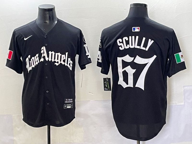 Men 2025 Los Angeles Dodgers #67 Scully Black Five generations Joint Name Nike MLB Jersey style 1